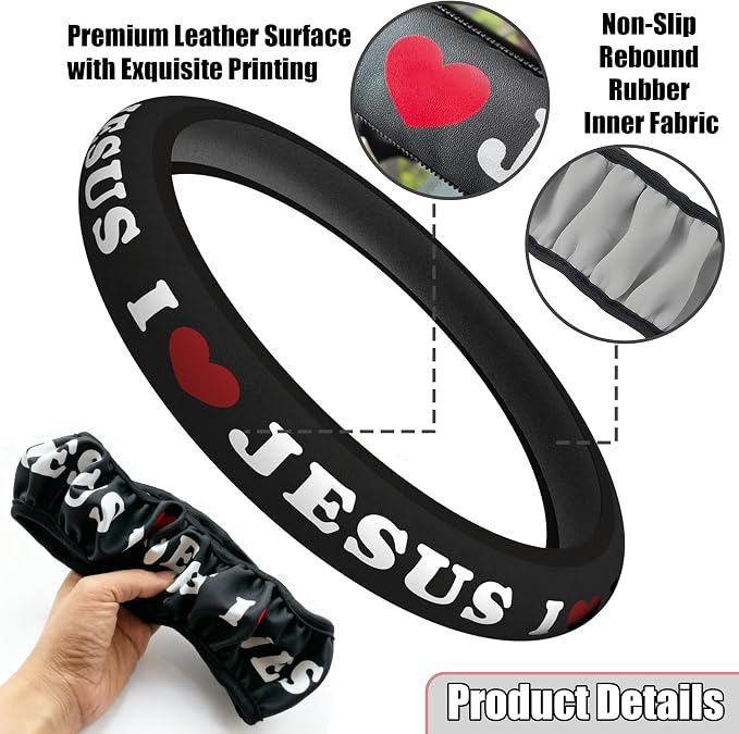 Christian I Love Jesus Car Steering Wheel Cover - Image 3