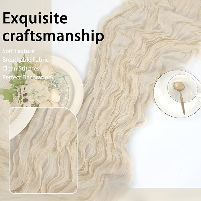 8 Pack Ivory Cheesecloth Table Runner 17x108 inch Boho Gauze Cheese Cloth Table - Image 7