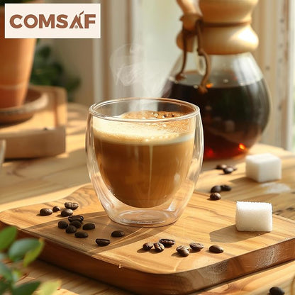 ComSaf 8oz Glass Coffee Mugs Set of 6, Double Walled Insulated Thermal Mugs - Image 8