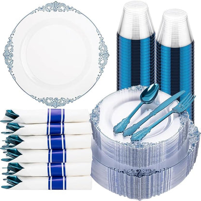 175 Pcs Clear Blue Plates for Graduation | Blue Party Plates Set for 25 Guests by Hioasis