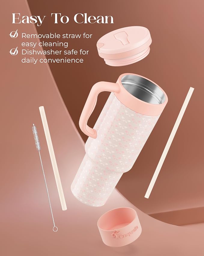 40 oz Insulated Tumbler with Handle and Push-Button Straw Lid, Stainless Steel - Image 6
