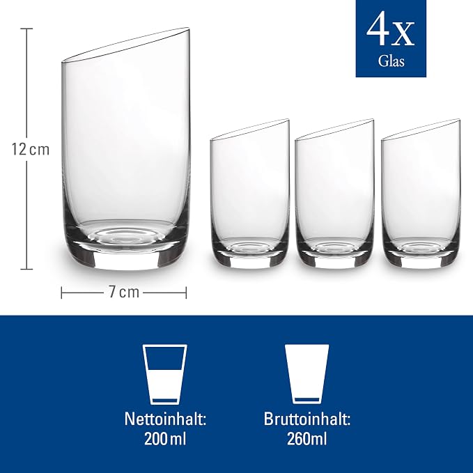Villeroy & Boch NewMoon Collection Tumbler Set, 4 Pieces, Modern Sloping Design - Image 4