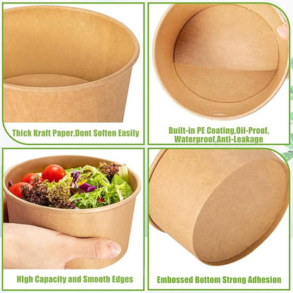 Large Paper Bowls,80Pcs 30 Oz Disposable Soup Bowls Bulk,Kraft Paper Salad Bowl,Round Disposable Paper Bowls,Paper Soup Bowls for Hot/Cold Food Soup Salad