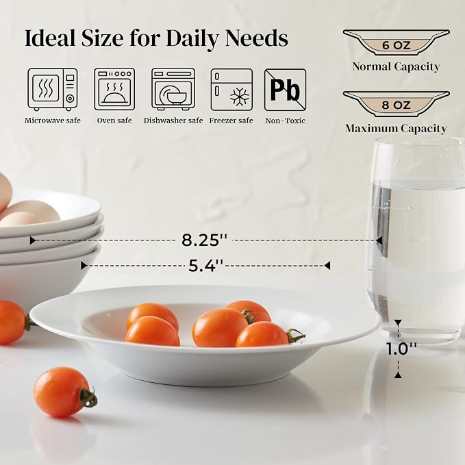 DOWAN Soup and Pasta Bowls Set of 4, 8 Ounces Pasta Plate, Microwave & - Image 2