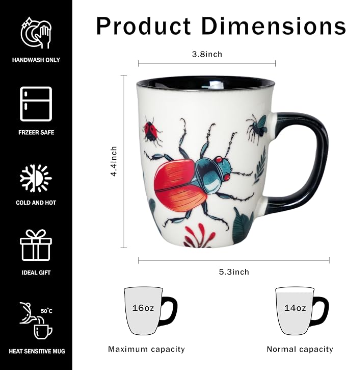 16 oz Beetle Coffee Mug, Color Changing Cup | Ceramic Mug - Image 2