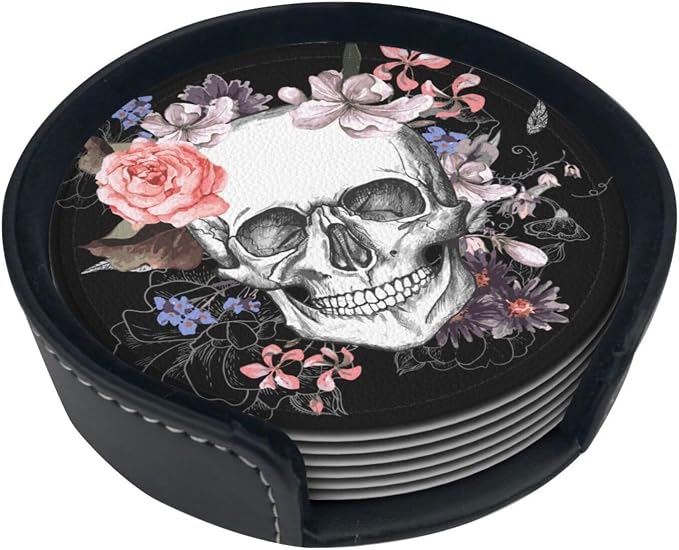 Elegant Skull Rose Flower Coasters by Unknown