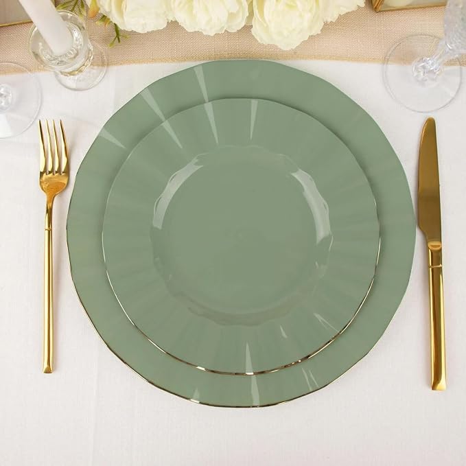 Efavormart 9" Salad Plates – Set of 10 Plastic Dusty Sage Green Round - Image 8