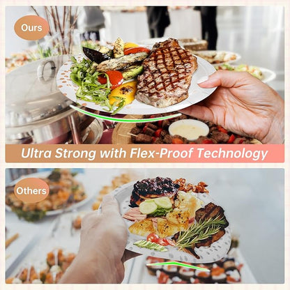 Serves 35 Guests White and Rose Gold Party Supplies,White and Rose Gold Birthday Paper Plates and Napkins,7" Disposable Party Dinnerware for Women