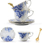 TATSUMI Country Roses Bone China Tea Cup and Saucer Set, 6 Pieces, Vintage Style by TATSUMI