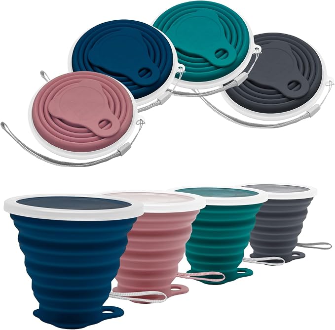 Litoexpe 4 Pack Silica gel Collapsible Travel Cup 270ml | Dark Gray & Pink & by PRATICALPRODUCTS