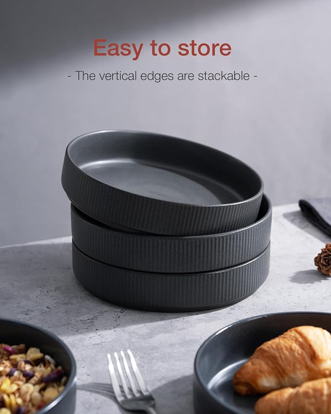 famiware Star 8.25" Pasta Bowls Set of 6, Bowl Plates, Matte Dark Charcoal | - Image 5