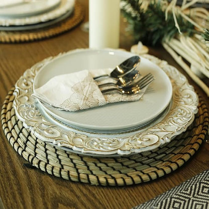 Antique Charger Plates, 13 Inch White Dinner Plate Chargers Round Server Ware. - Image 4
