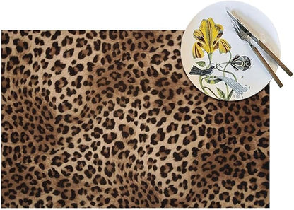 Brown Leopard Placemats Set of 4 Black Cheetah Skin Wild Animal Print Wipeable Table Mats Reusable Washable PVC Rectangle Place Mats for Kitchen Dining Home Decor 12x18 Inches