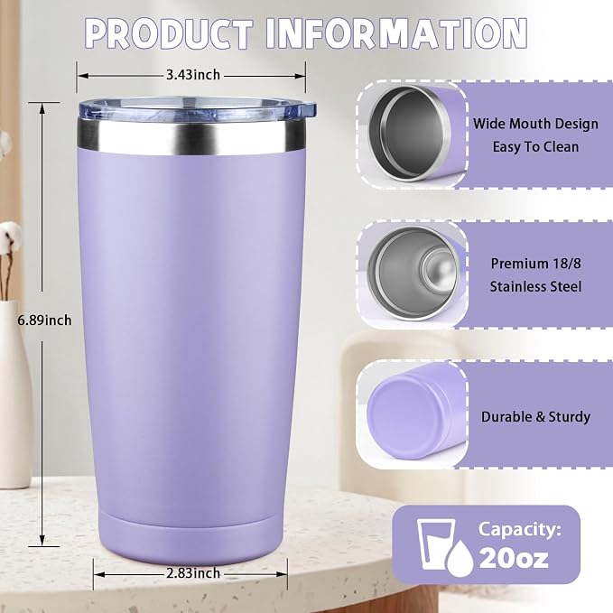 20 oz Tumbler with Lids and Straws, Stainless Steel Insulated Coffee Tumbler - Image 2