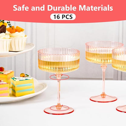 ZOMUIA Ribbed Coupe Glasses 16 Pcs, 10 oz Plastic Champagne Coupe Detachable - Image 8