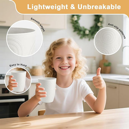 12oz Kids Cups, Wheat Straw Cups Set of 6, Unbreakable Plastic Tumblers - Image 4