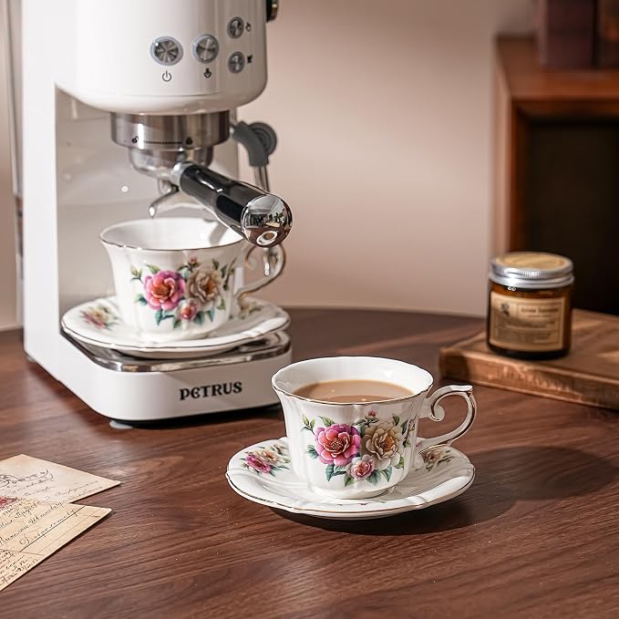 Ceramic Floral Cups with Saucers，7 oz Espresso Cups - Image 5