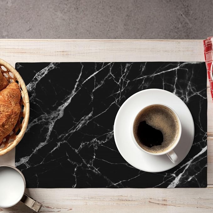 Fiokroo Black with White Marble Placemats Set of 4 Table Mats Table Tableware - Image 5