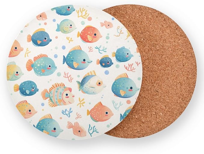 Puffer Hawaiian Fish and Seaweed Set of 4 Absorbent Drink Coaster Heat - Image 2
