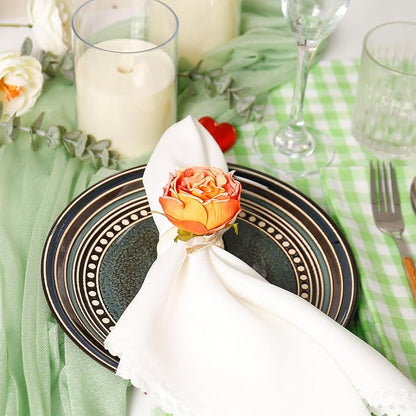 Handcraft Orange Flower Napkin Rings Set of 12, Peony Napkin Holder Floral Rings - Image 3