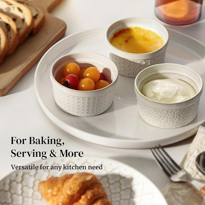 Dowan Ramekins 4 oz Oven Safe Set of 6, Arctic White Porcelain Baking Bowls and - Image 5