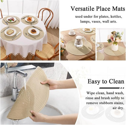 SHACOS 15 inch Round Braided Placemats Set of 6 Cotton Polyester Heat Resistant - Image 7