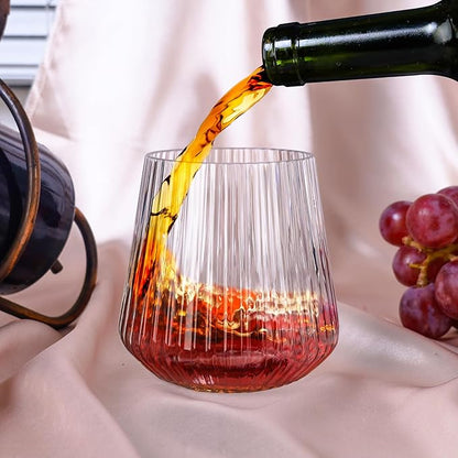20 Pack Plastic Ribbed Wine Glasses, 14Oz Origami Disposable Wine Glasses Unbreakable Clear Plastic Cocktail Glasses Recyclable Shatterproof Reusable Wine Cups
