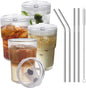 HIGIINC Iced Coffee Cups With Lids and Straws 4 Pcs, 16 OZ Unbreakable Glasses by HIGIINC