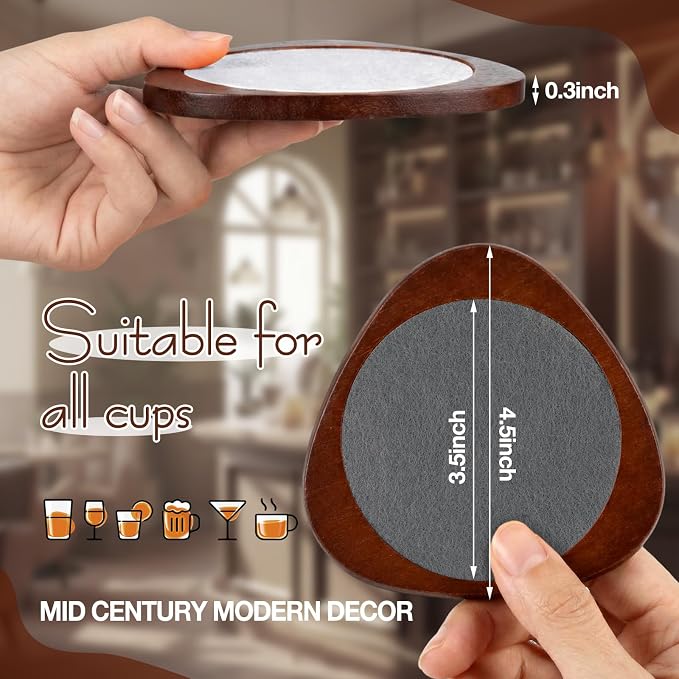 6 Pcs Mid Century Modern Coasters Wood Absorbent Coaster - Image 2