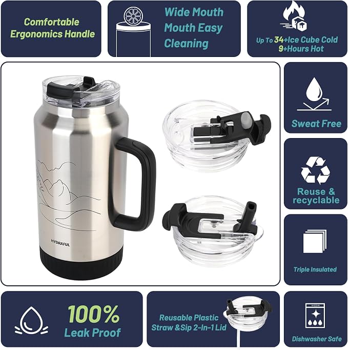 Hydraful 64 oz Tumbler with Handle and Straw - Image 2