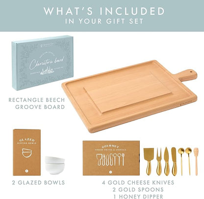Charcuterie Board Set - Beech Wood Cheese Board for Serving with Accessories - House Warming Gifts for New Home, Bridal Shower & Wedding Gift, Birthday Gifts for Women