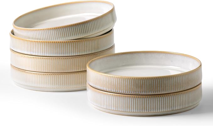 famiware Star 8.25" Pasta Bowls Set of 6, Bowl Plates, Cappuccino White | by Famiware