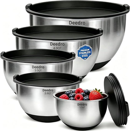 Deedro Mixing Bowls with Airtight Lids, Stainless Steel Mixing Bowls Set | 22 by Deedro