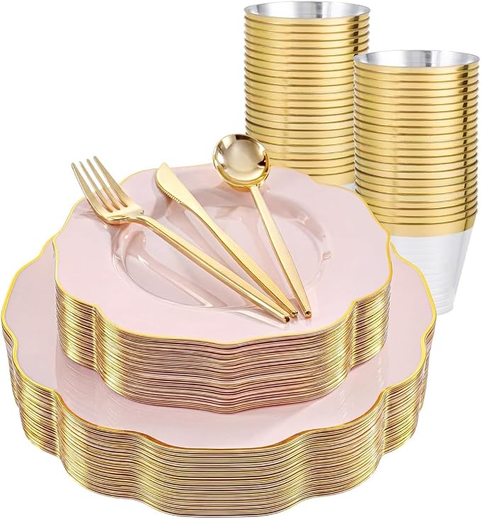 bUCLA 180PCS Pink Plastic Plates by BUCLA