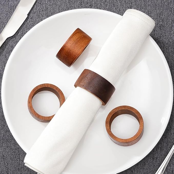 6 Pieces Rustic Wooden Napkin Rings Farmhouse Wooden Napkin Holder Ring Rustic - Image 2