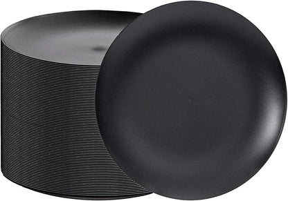 EI enjonirinjonir 80pcs Black Dessert Plates 7.5inch,Disposable Matte Plastic Plate Frosted Small Black Dessert/Cake/Appetizer Plastic Plates Disposable Heavy Duty for Party or Wedding Serve 80 Guest