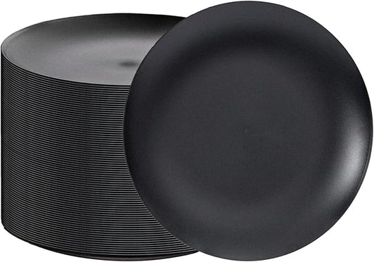 EI enjonirinjonir 80pcs Black Dessert Plates 7.5inch,Disposable Matte Plastic Plate Frosted Small Black Dessert/Cake/Appetizer Plastic Plates Disposable Heavy Duty for Party or Wedding Serve 80 Guest