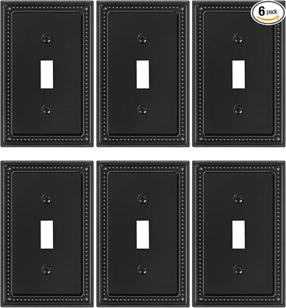6-Pack Single Toggle Light Switch Cover Plate, Pearls Decorative Switch Plate Covers, Black 1 Gang Metal Wall Plate, Corrosion Resistant