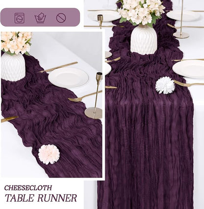 6 Pack Dark Purple Cheesecloth Table Runner 17x108 Inch Semi Sheer Boho Gauze - Image 6