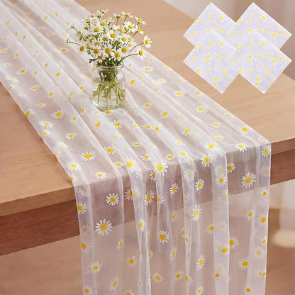 4 Pcs Daisy Table Runner 29 X70 Inch White Tulle Lace Table Cloth Florals by Windkream