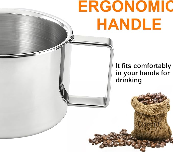ZENFUN 4 Pack 6.8 oz Coffee Cups Set, 18/8 Stainless Steel Espresso Cup - Image 3