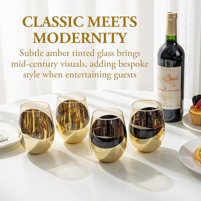 MyGift 18 oz Mid Century Smoked Brown Stemless Wine Glasses - Image 2
