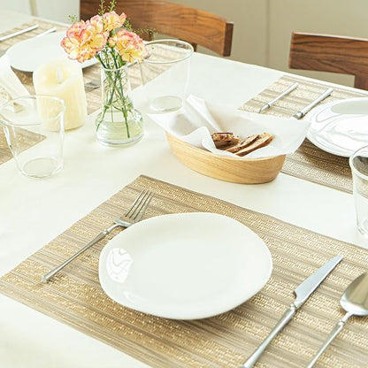 Placemats Set of 4 Vinyl/Plastic Woven Place Mats for Kitchen Table Indoor/Outdoor Washable Placemat Wipeable Dining Table Mats (Aurora Gold,4)