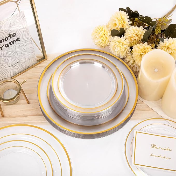 200 Pcs Clear Gold Plastic Plates - Image 3