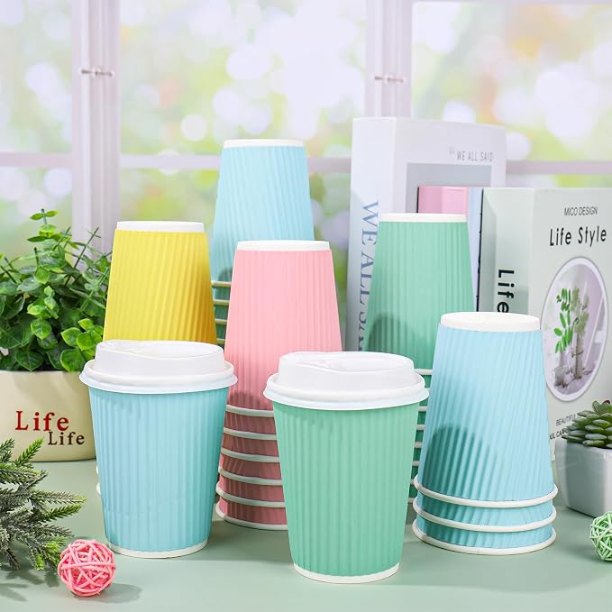 Whaline 100 Pcs Spring Pastel Color Disposable Coffee Cups - Image 4