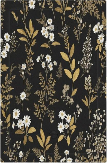 Light Switch Cover Black/Gold Boho Botanical Floral Rustic Flowers Wall Plate Cover 1 Gang Blank No Device Decorative Outlet Covers Electrical Switchplate for Bathroom Kitchen Decor