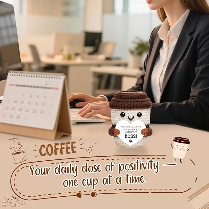 Positive Crochet Coffee Cup Boss Lady Gift, Appreciation Gift - Image 3