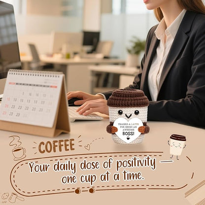 Positive Crochet Coffee Cup Boss Lady Gift, Appreciation Gift - Image 3