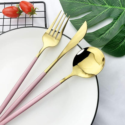 JASHII Flatware Serving Set 24 Piece, Stainless Steel Silverware Set, Modern - Image 4