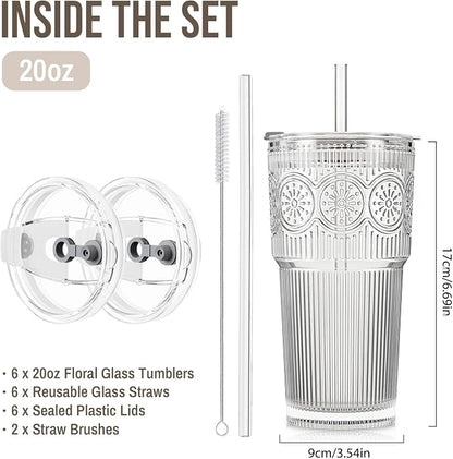 SoulTimes 20oz Ribbed & Floral Glass Tumbler - Image 3